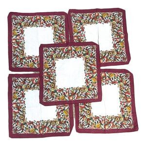 Vintage Formal Floral Cloth Table Napkins Set Of 5 - 17" Festive Autumn Design